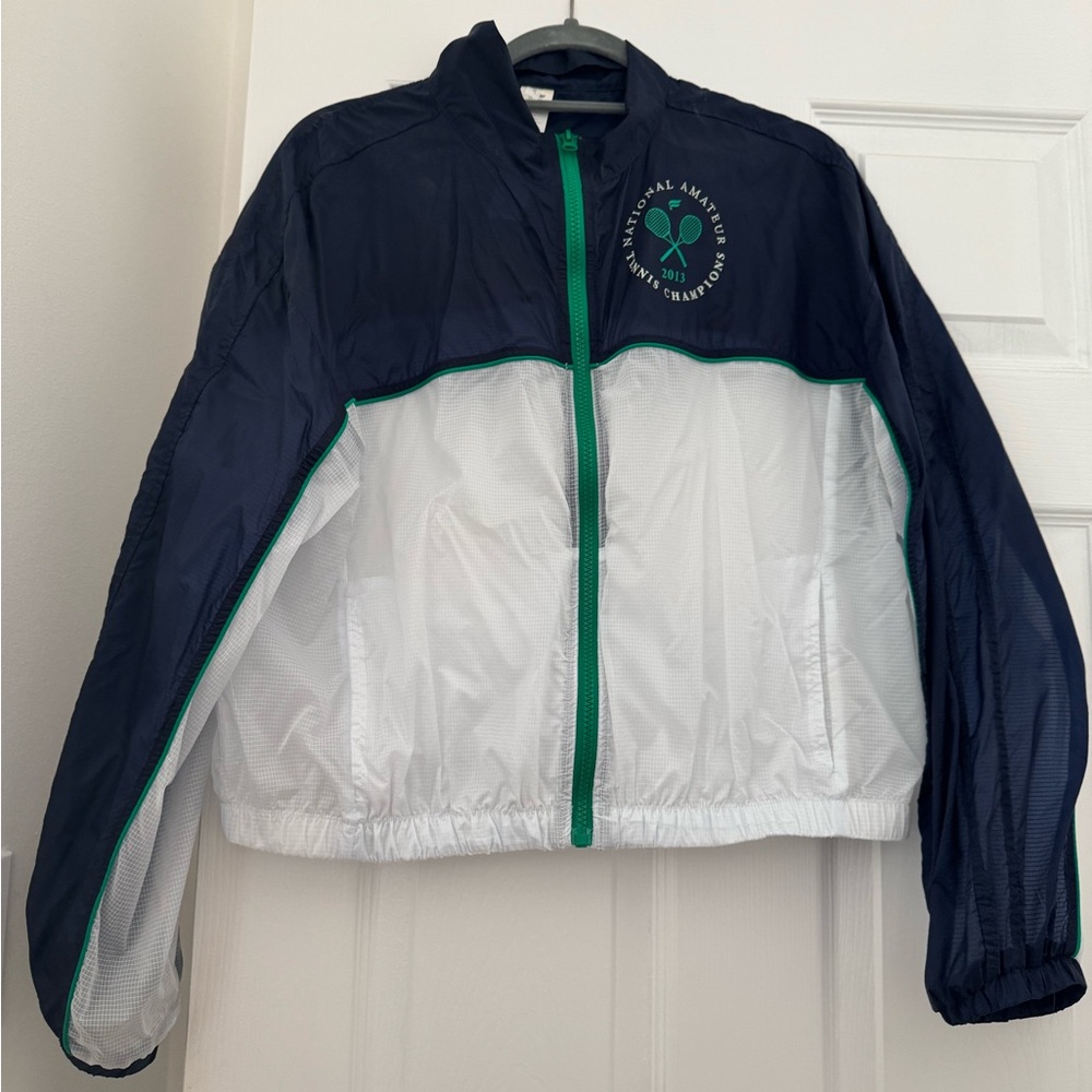 Vintage Inspired Tennis Windbreaker Jacket - Navy and White
